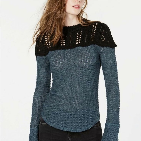 Free People Snowflake ColorBlocked Pointelle Sweater Size XS Women Cotton - Picture 2 of 12